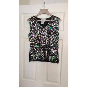 Joseph A  Womens Silk Blend Multi Color Sequin Top Sleeveless Festive Size L